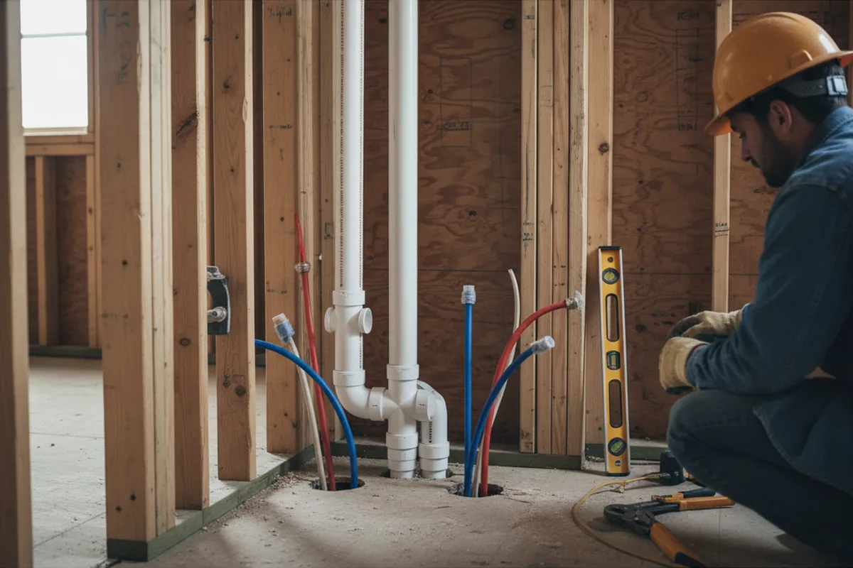 Drain and supply rough-in during Leak Detection in Tiline
